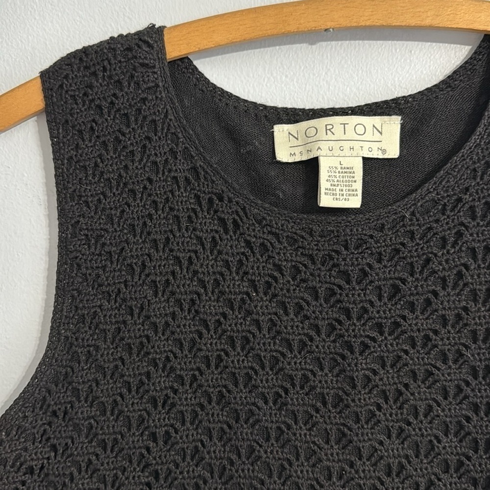 Norton McNaughton Womens Black Sleeveless Round Neck Crochet Tank Top Size L